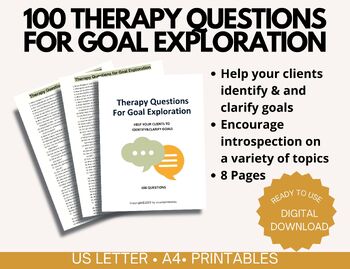 100 Therapy Questions for Goal Exploration by mixedprintables | TPT