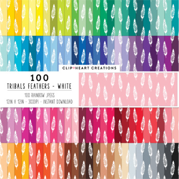 100 Tribal Feather Pattern Digital Papers (White) by Clip Heart Creations