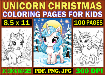 Preview of 100 Unicorn Christmas Coloring Pages