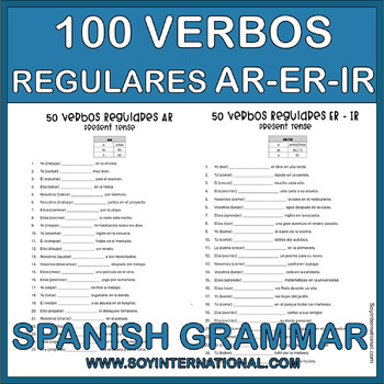 Preview of 100 Verbos Regulares Present Tense AR - ER - IR
