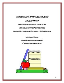 Preview of 100 WORDS EVERY MIDDLE SCHOOLER SHOULD KNOW - 10 WEEK VOCABULARY UNIT
