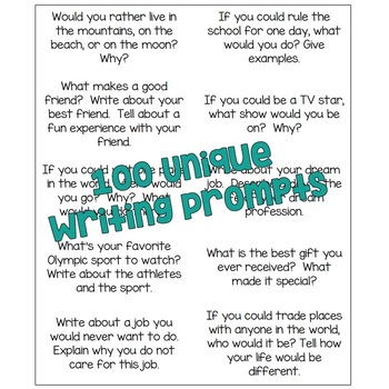 100 Creative Writing Prompts by TheHappyTeacher | TpT