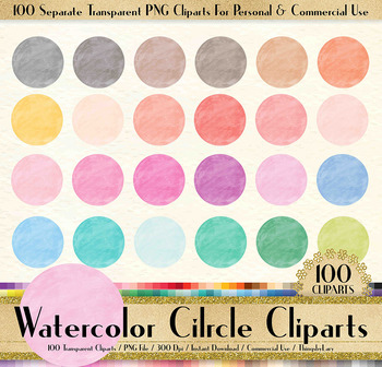 Preview of 100 Watercolor Circle Shape Clip Arts Watercolor Frames