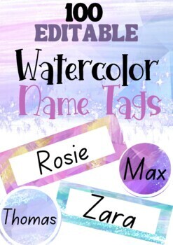 Preview of 100 Watercolor Name Tags (Editable)