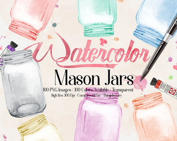 Preview of 100 Watercolor Wedding Mason Jar Clip Arts