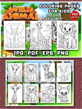 Preview of 100 Wild Animal Coloring Pages for Kids Graphic Volume – 1