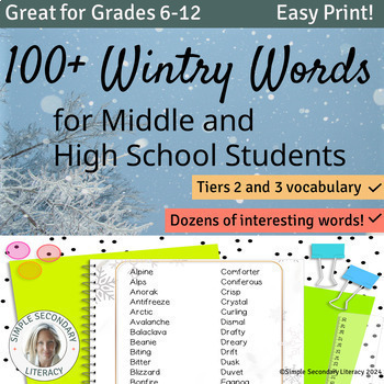 Preview of 100+ Winter Words for Vocabulary Lists, Writing, Poetry, Speaking, and Spelling