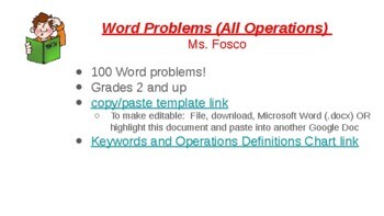 Preview of 100 Word Problems Bundle - 1 step All Operations