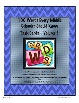 Preview of 100 Words Every Middle Schooler Should Know Task Cards - Volume 1
