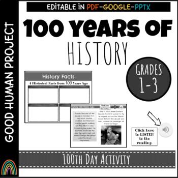 Preview of 100 Years of History Facts and Fact Organizer | 100th Day of School | Editable