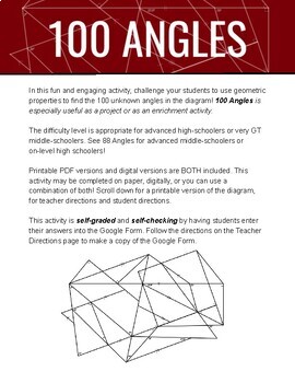Preview of 100 and 88 Angles - Digital and Printable - Geometry Enrichment Activity Project