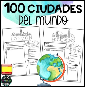 Preview of 100 ciudades del mundo Skylines Ficha recogida datos viajes monumentos español