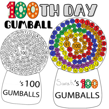 Preview of 100 gumballs - 100th day of school- Gumball Machine Math Numbers Counting to 100