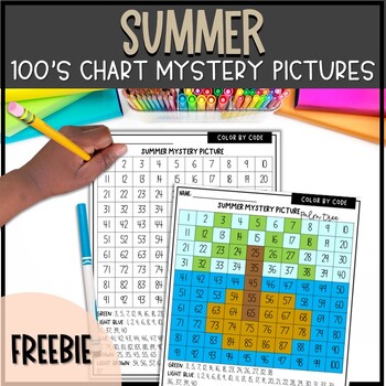 Preview of 100's Chart Summer Mystery Picture Math Center- FREEBIE