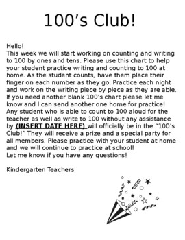 Preview of 100's Club Letter and Chart