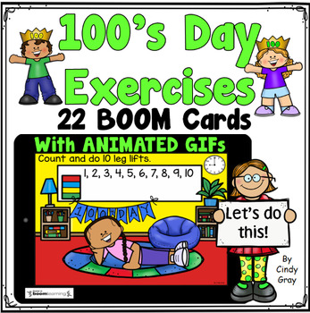 Preview of 100's Day Exercises with Animated GIFs ~ BOOM Cards ~ Let's Get Moving!