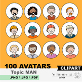 100 set of clipart icons. Topic: Diverse set of MAN avatars.