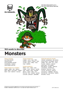 Preview of Narrative Writing Activity: 100 vocabulary words about Monsters
