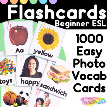 Preview of Beginner ESL Flashcards 1000 Photo Picture Cards Basic Vocabulary ELL SPED