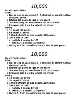 Top 10000 dice game rules printable Harper Blog