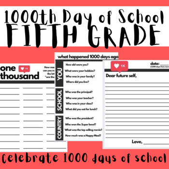 Preview of 1000th Day of School! 5TH GRADE Writing,Research, and math involving 1000