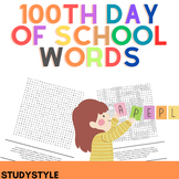 100TH DAY OF SCHOOL Word Search Puzzle Worksheet Activity