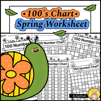 Preview of 100s Chart Worksheet - blank , Fill in missing Number | coloring with the spring