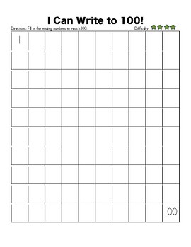 100s Chart - Hundreds Chart - Write to 100 - Fill in Missing Numbers