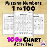 100s Chart Missing Numbers 1 to 100 Math Activities - No Prep