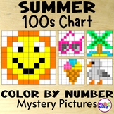 100s Chart Summer Color by Number Mystery Picture Math Activities