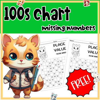 Preview of 100s chart missing numbers - Cat Ver. [Free!]