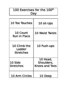 Preview of 100th Day of School - 100 Exercises for the 100th Day of School