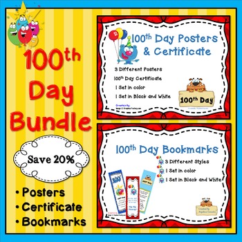 100th Day of School Bundle: Posters, Certificates, and Bookmarks