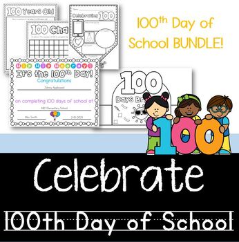 100th Day Bundle / NO PREP / writing / math / banner / hat / certificate