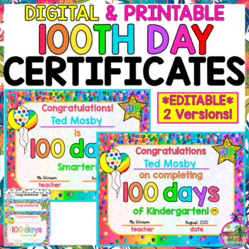 8.5 x 5.5 100 Days Smarter Awards 36 Pcs 100th Day of School Certificate Celebrate Student Achievements for Kindergarten 