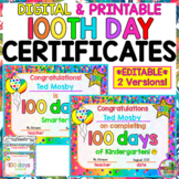 Editable Digital & Printable 100 Days of School Certificat