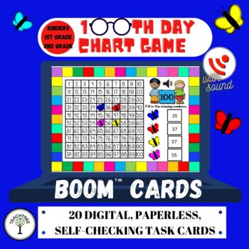 Preview of 100th Day Chart Counting Game BOOM CARDS - Butterfly Theme