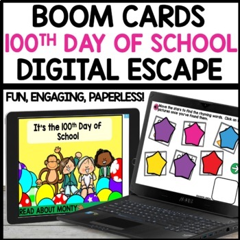 Preview of 100th Day of School Digital Escape Activities using Boom Cards