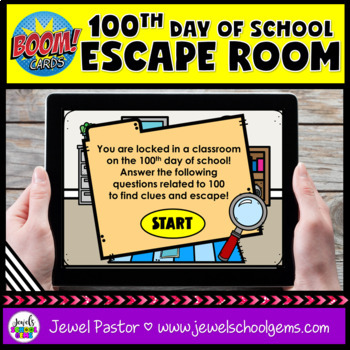 Preview of 100th Day Escape Room Boom Cards | Trivia Questions DIGITAL Activity