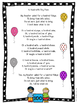 100th Day Freebie: Poster, Poem, and Badges by Kristine Weiner | TPT