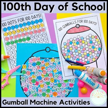 Preview of 100th Day Gumball Machine Printable 100 Day Gumball Machine Dot Art 100 Gumballs