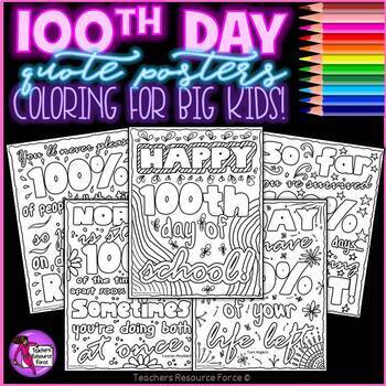 Preview of 100th Day of School Coloring Pages and Posters Inspirational 100 themed Quotes