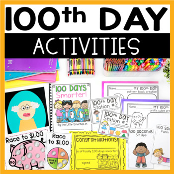 Preview of 100th Day of School Activities - Writing, Math, Craft, Centers and Questions