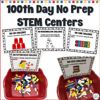 Preview of 100th Day of School No Prep STEM Center Activities for Kindergarten and First