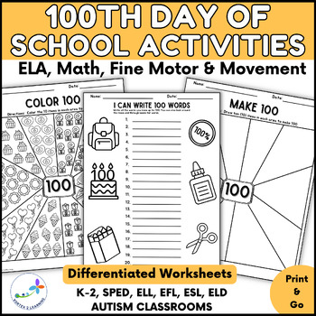 Preview of 100th Day Of School Activities and Worksheets - No Prep - Special Education