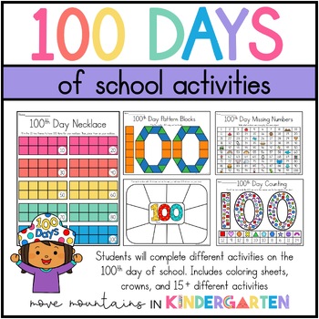 Preview of 100th Day Of School Activities for Kindergarten: Coloring Sheets, Crowns, Games