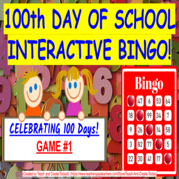 Preview of 100th Day Of School Bingo Game Activity for 1st 2nd 3rd and 4th grade