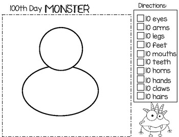 Preview of 100th Day Of School MONSTER:  Freebie