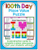100th Day of School Math Center Place Value 100 Chart Puzzle
