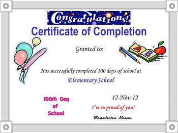 Preview of 100th Day Power Point Certificate